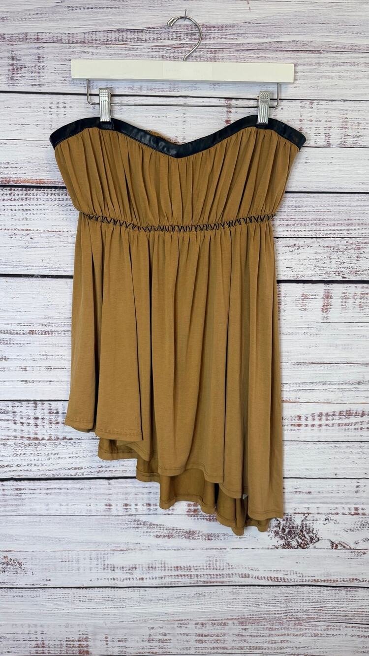 Free People Asymmetric Tan Bandeau Top Faux Leatherette Trim